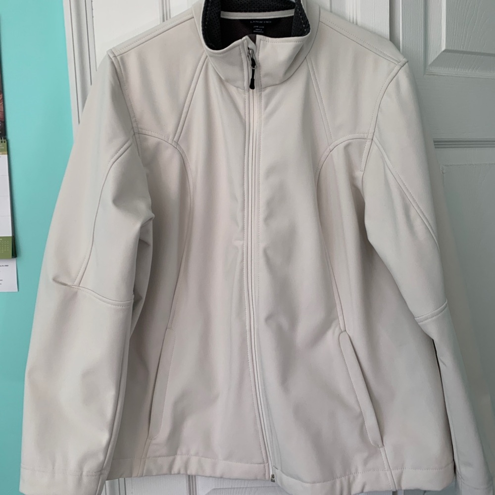 Lands' End Gray Fleece-Lined Jacket with Cream Trim